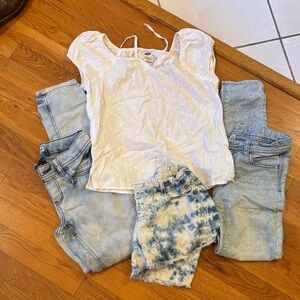 Old Navy White Embroidered Top , Mudd denim skinny pants, shorts and jeans